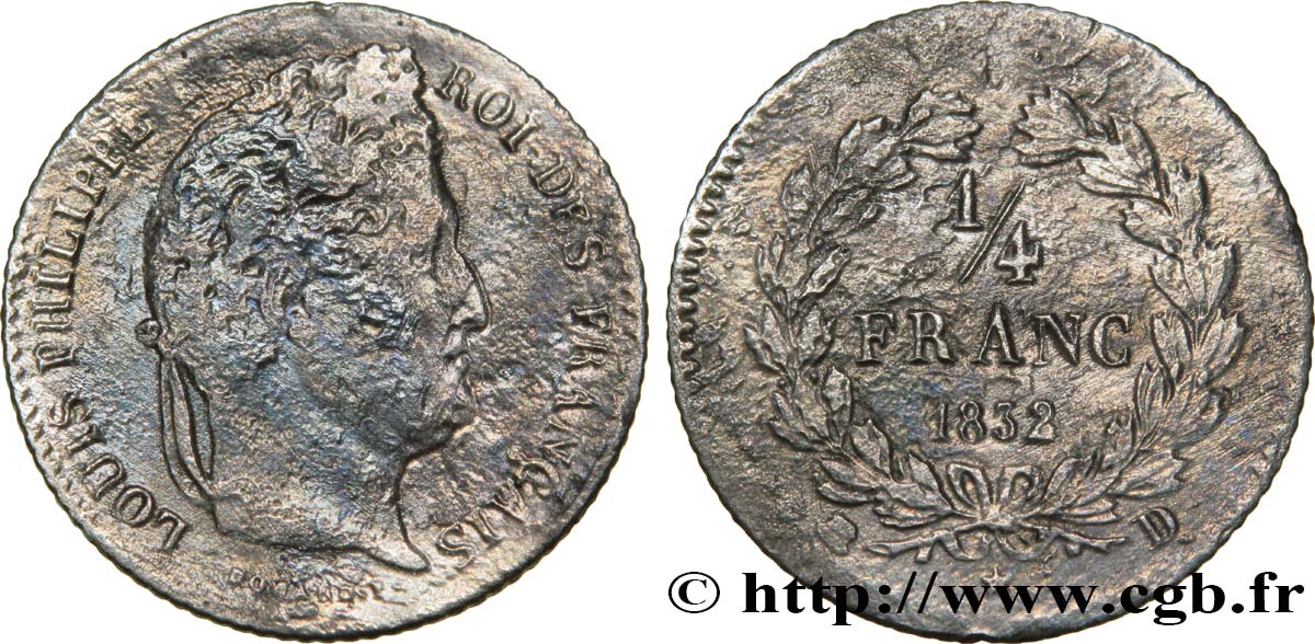 1/4 franc Louis-Philippe 1832 Lyon F.166/18 TB 