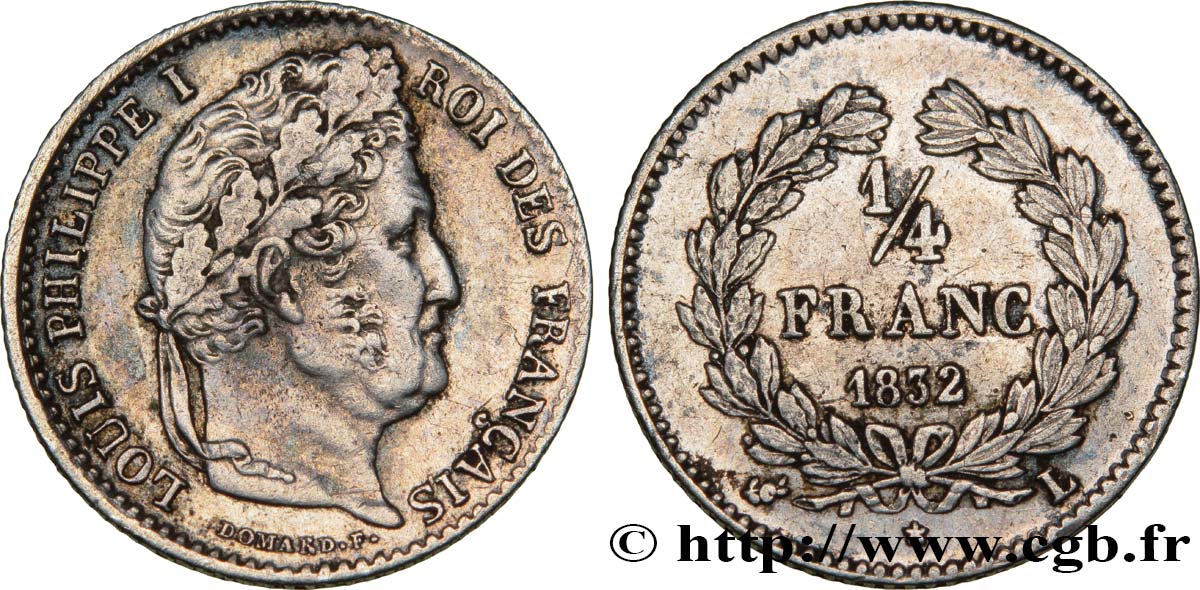 1/4 franc Louis-Philippe 1832 Bayonne F.166/23 XF45 