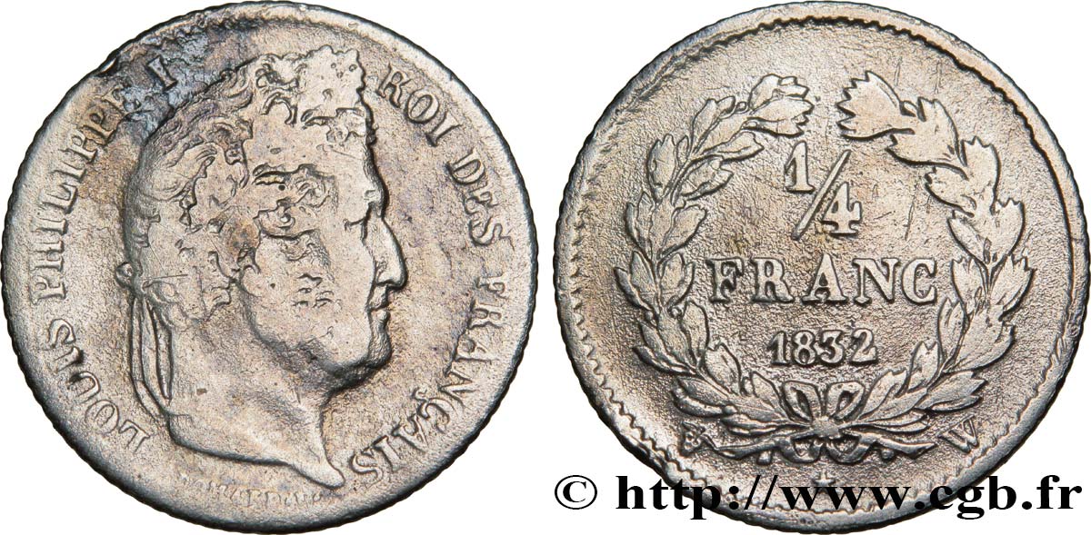 1/4 franc Louis-Philippe 1832 Lille F.166/29 TB 