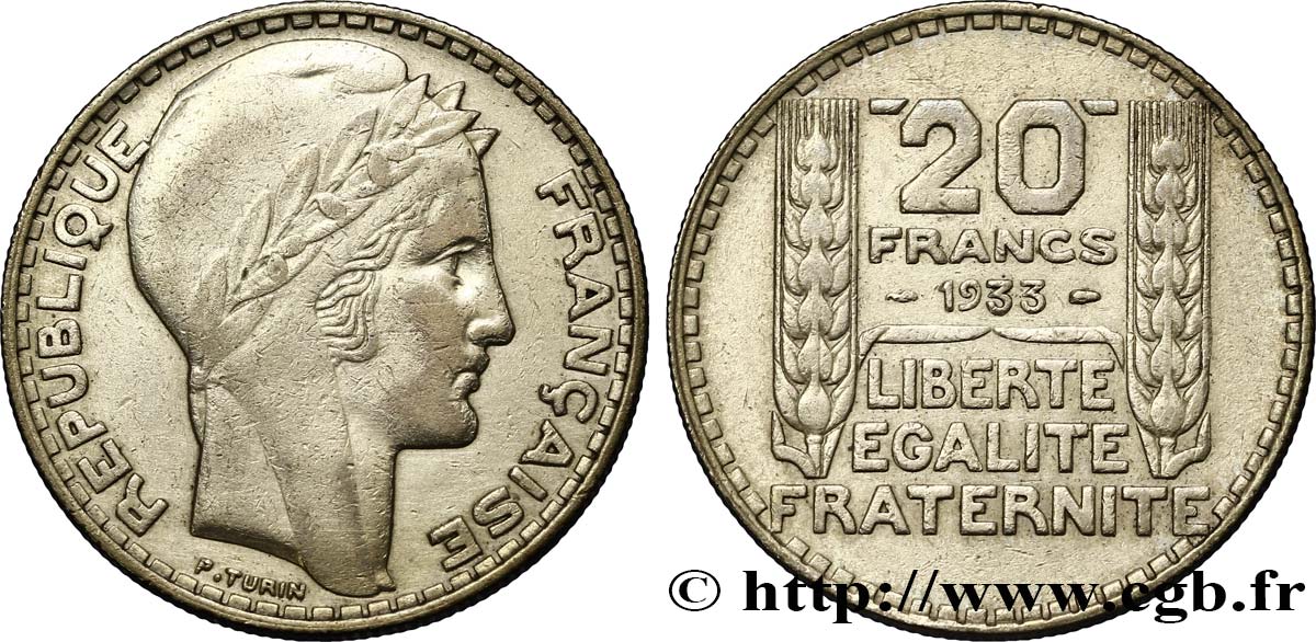 20 francs Turin, rameaux longs 1933  F.400/5 TB+ 