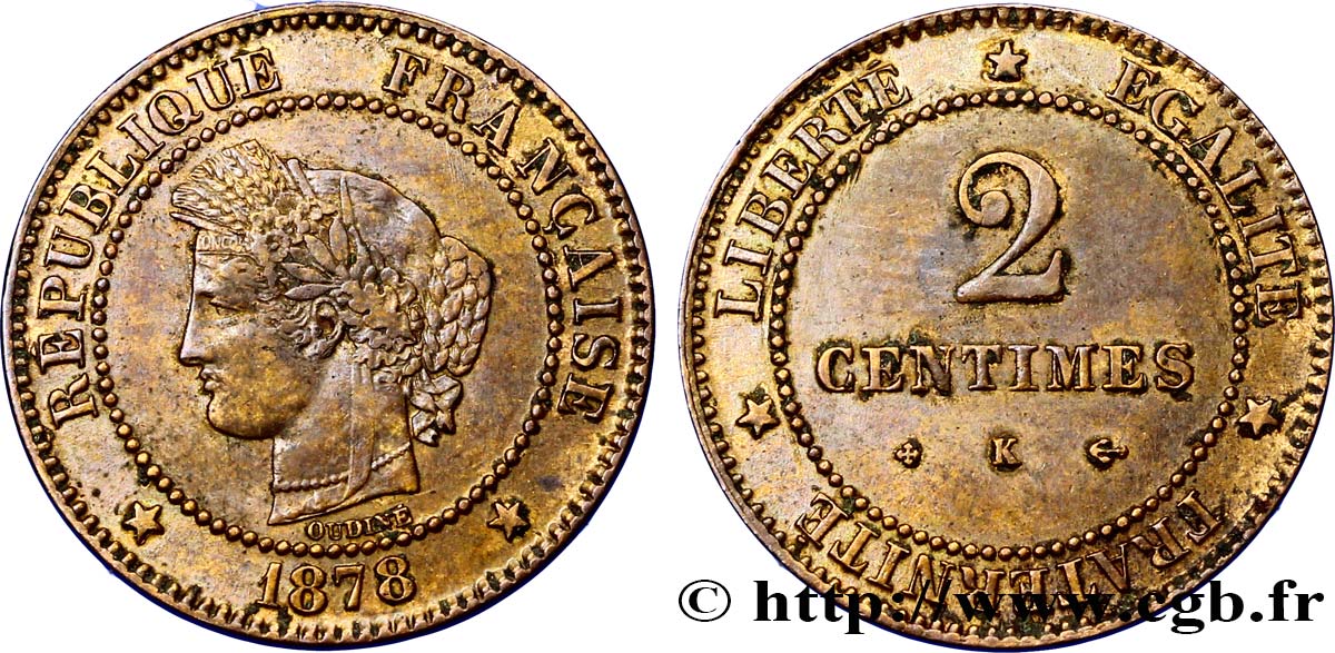 2 centimes Cérès 1878 Bordeaux F.109/4 TTB48 
