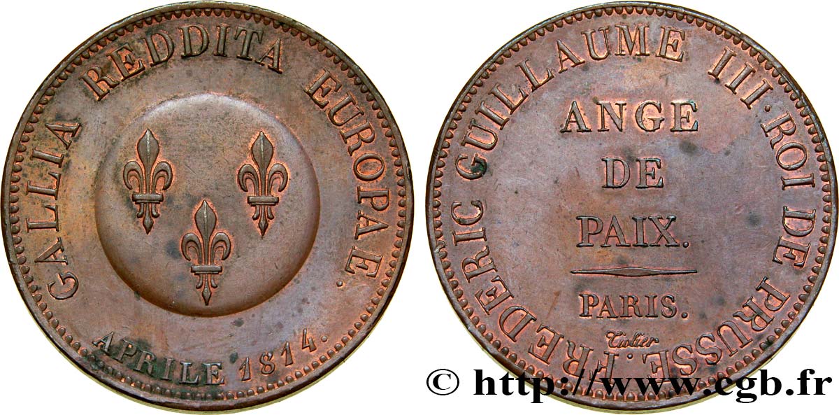 Ange de Paix, module de 5 francs pour Frédéric-Guillaume de Prusse 1814 Paris VG.2358  MBC53 