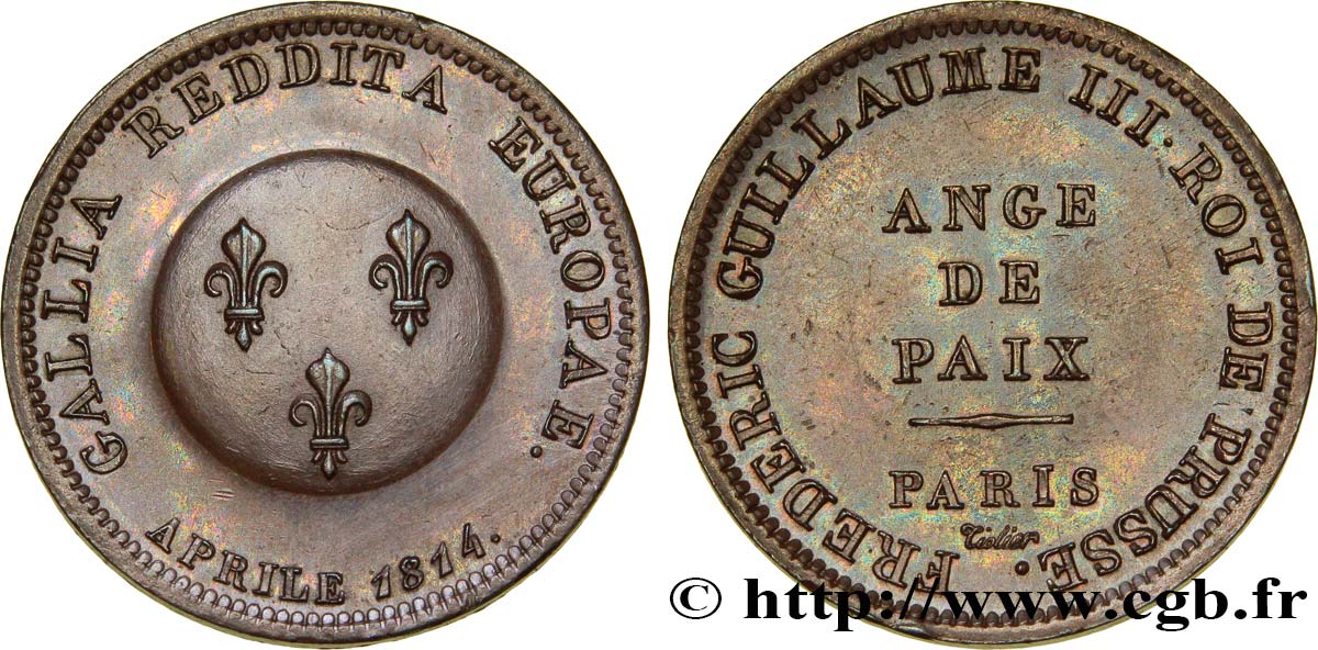 Ange de Paix, module de 2 francs pour Frédéric-Guillaume de Prusse 1814 Paris VG.2358  EBC60 
