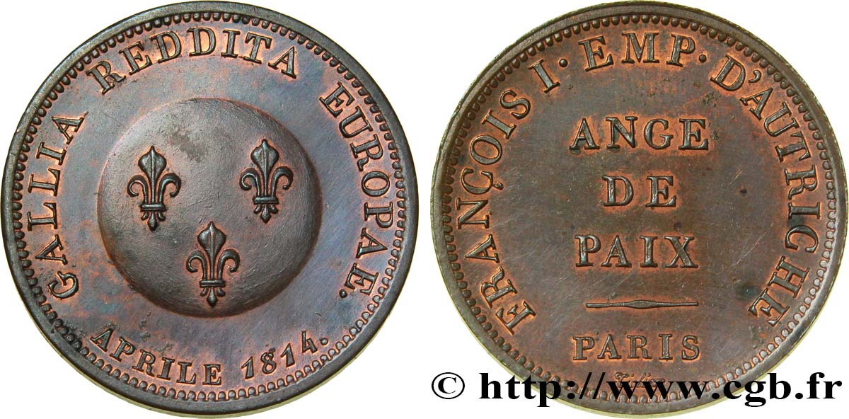 Ange de Paix, module de 2 francs pour François Ier d’Autriche en argent 1814 Paris VG.2357  EBC60 