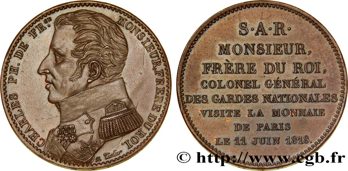 Monnaie de visite, module de 5 francs, pour Charles Philippe de France à la Monnaie de Paris 1818  VG.2509  SUP58 