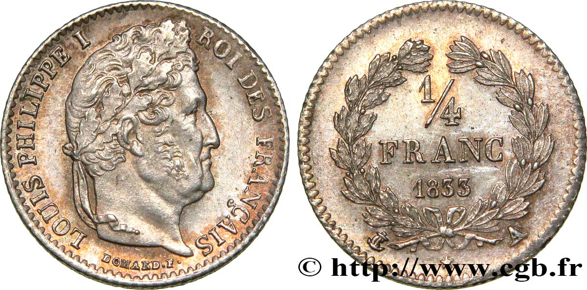 1/4 franc Louis-Philippe 1833 Paris F.166/30 VZ58 