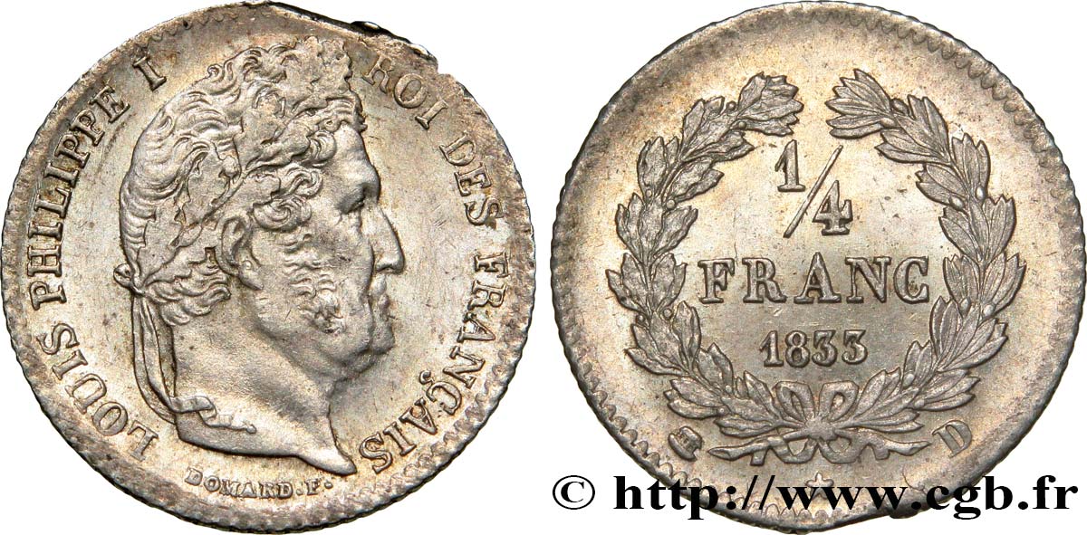 1/4 franc Louis-Philippe 1833 Lyon F.166/32 TTB48 