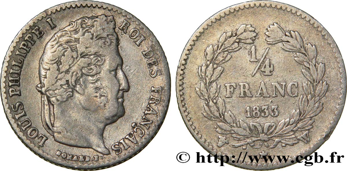 1/4 franc Louis-Philippe 1833 Lille F.166/36 VF25 