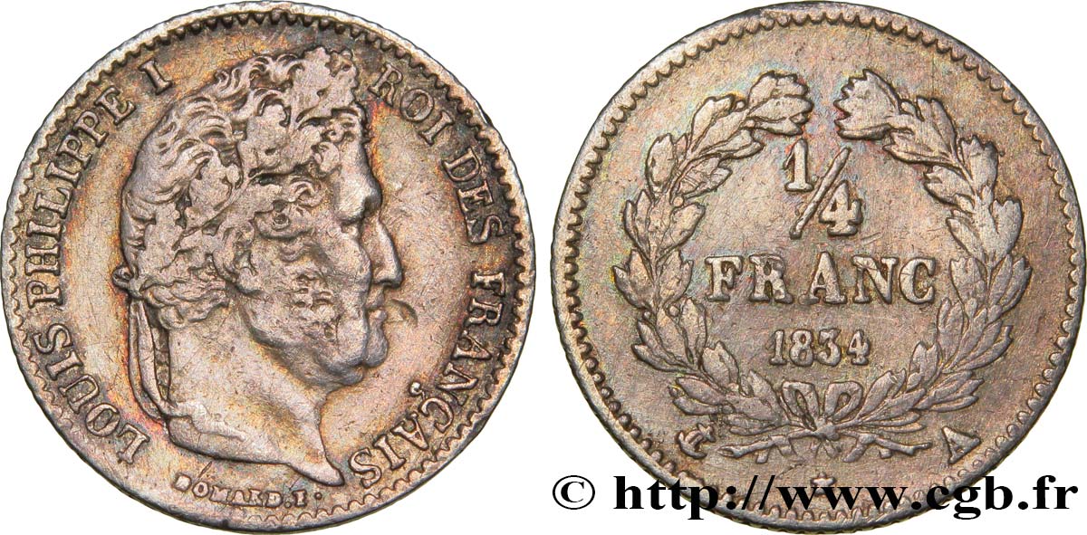 1/4 franc Louis-Philippe 1834 Paris F.166/37 MBC40 