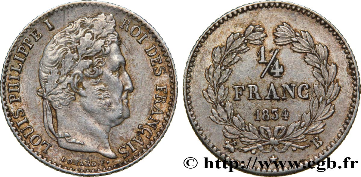 1/4 franc Louis-Philippe 1834 Rouen F.166/38 AU50 
