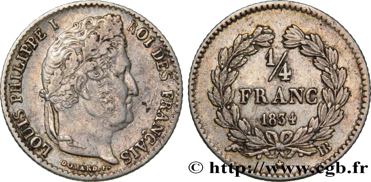 1/4 franc Louis-Philippe 1834 Strasbourg F.166/39 XF48 