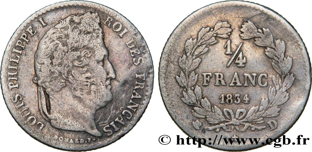 1/4 franc Louis-Philippe 1834 Lyon F.166/40 TB20 
