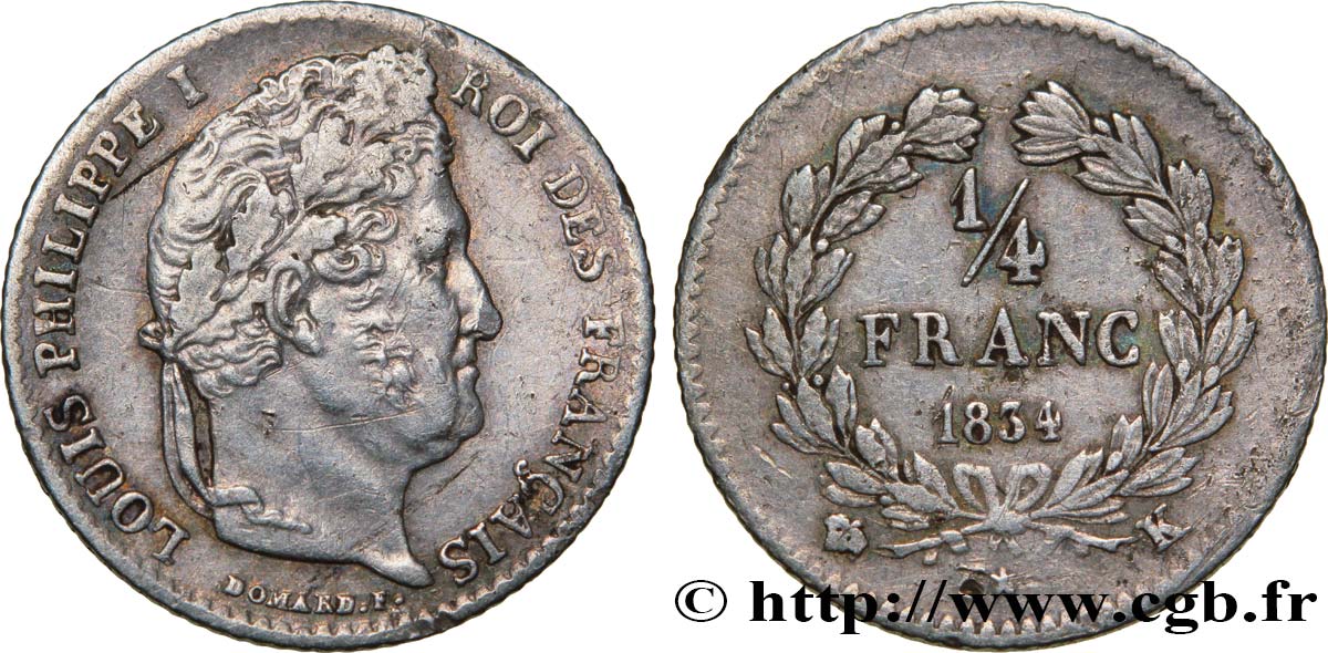 1/4 franc Louis-Philippe 1834 Bordeaux F.166/43 XF45 