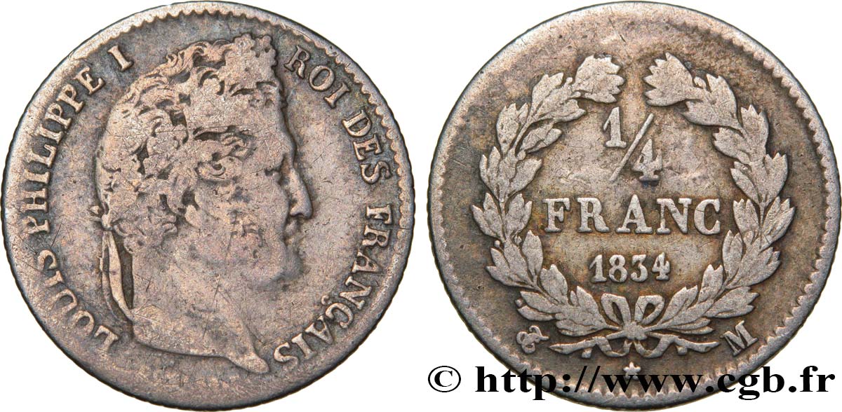 1/4 franc Louis-Philippe 1834 Toulouse F.166/45 TB20 