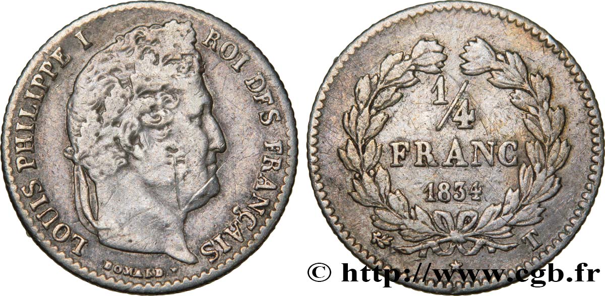 1/4 franc Louis-Philippe 1834 Nantes F.166/47 XF42 