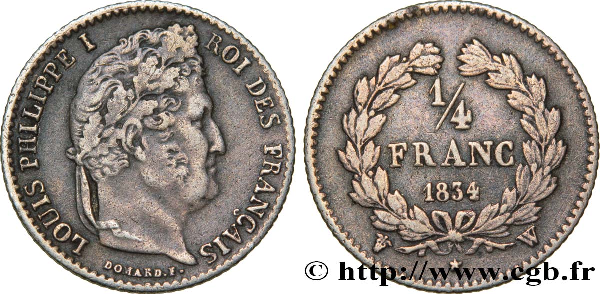 1/4 franc Louis-Philippe 1834 Lille F.166/48 MBC45 