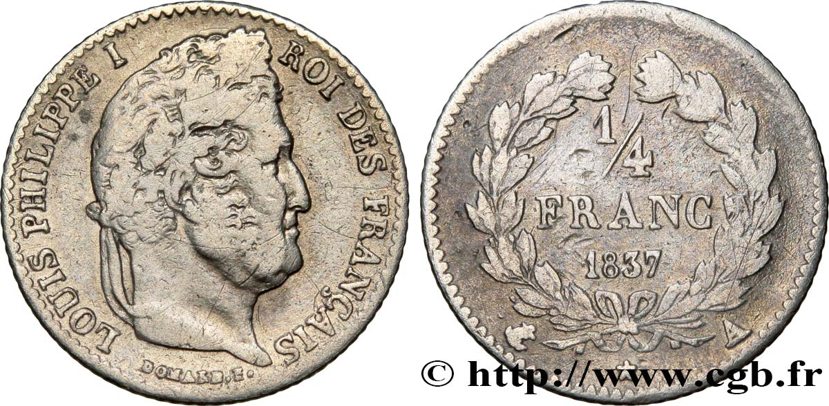 1/4 franc Louis-Philippe 1837 Paris F.166/63 BC25 