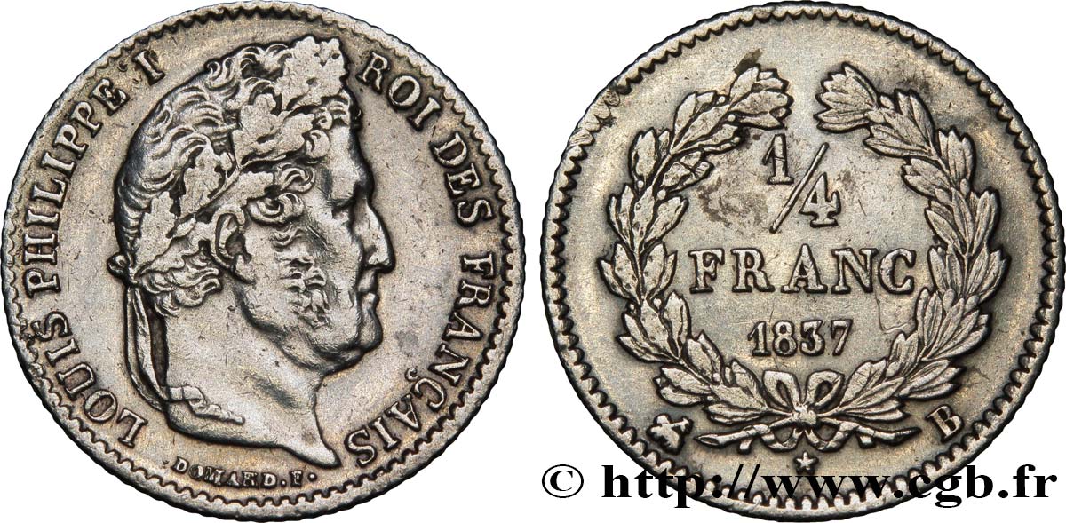 1/4 franc Louis-Philippe 1837 Rouen F.166/64 TTB48 