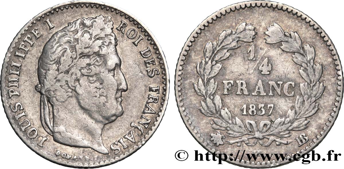 1/4 franc Louis-Philippe 1837 Strasbourg F.166/65 TB30 
