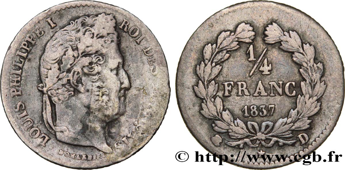 1/4 franc Louis-Philippe 1837 Lyon F.166/66 TB25 