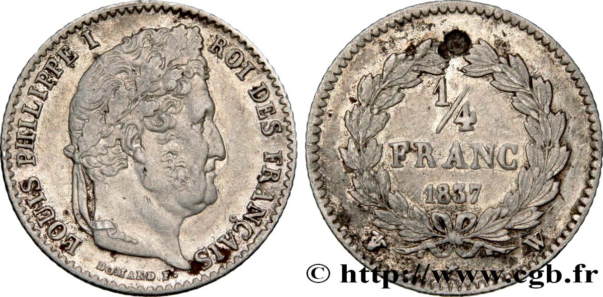 1/4 franc Louis-Philippe 1837 Lille F.166/68 XF40 