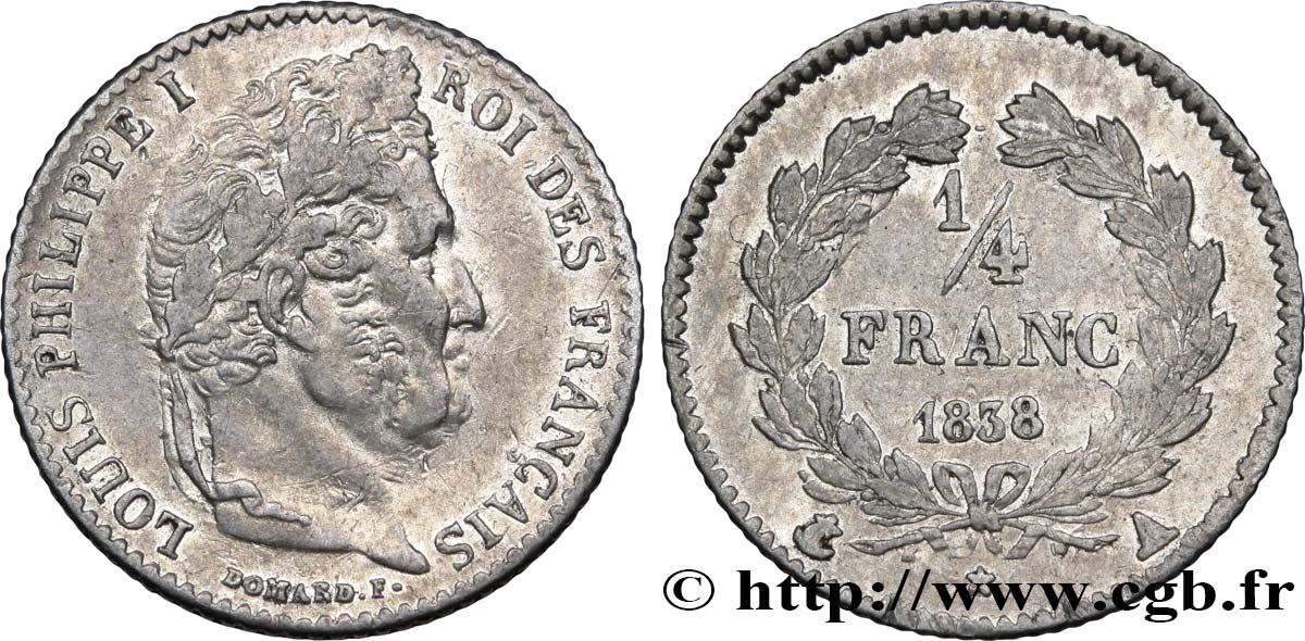 1/4 franc Louis-Philippe 1838 Paris F.166/69 SS45 