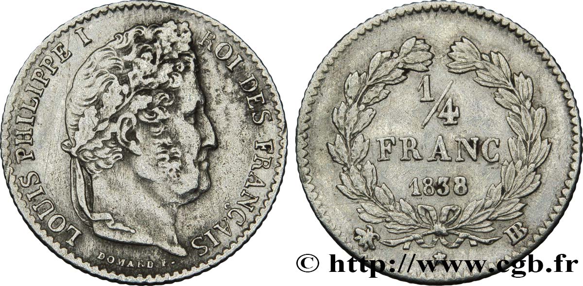 1/4 franc Louis-Philippe 1838 Strasbourg F.166/71 TTB48 