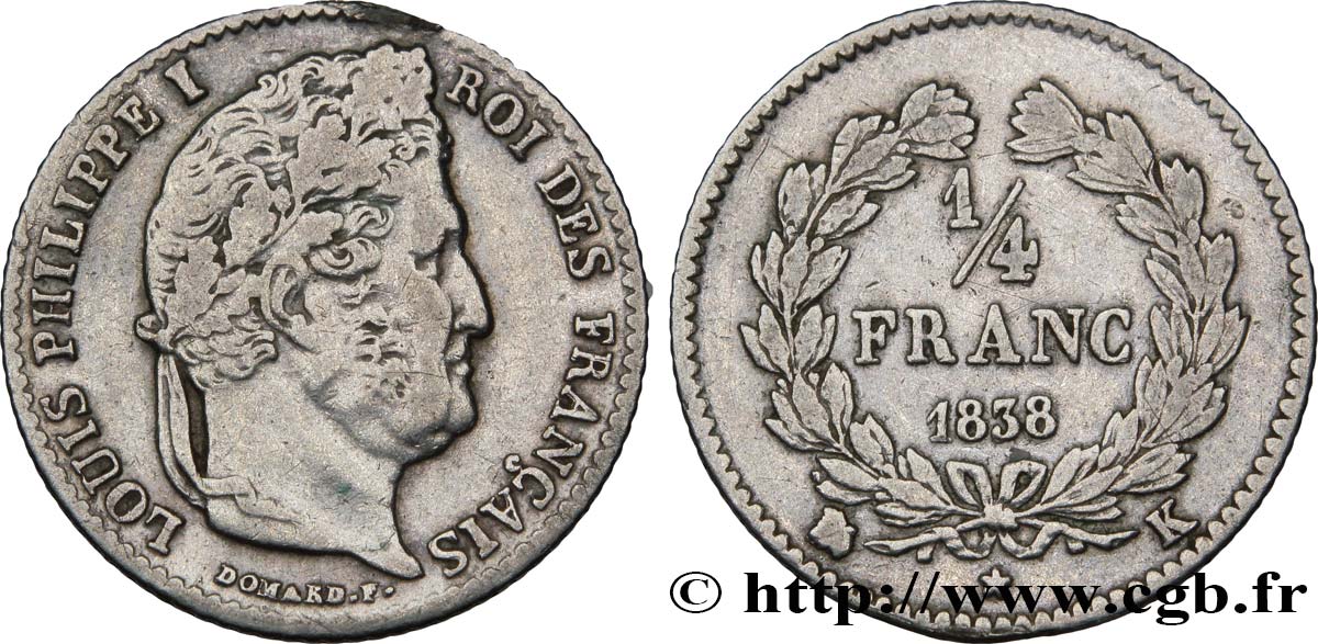 1/4 franc Louis-Philippe 1838 Bordeaux F.166/72 BC 