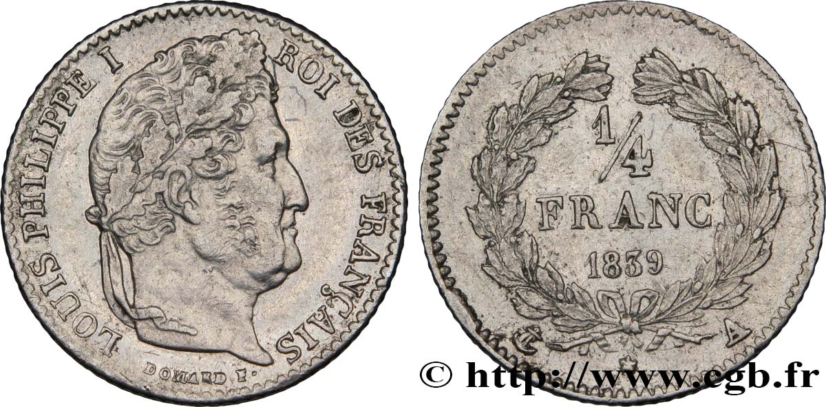 1/4 franc Louis-Philippe 1839 Paris F.166/74 BB50 