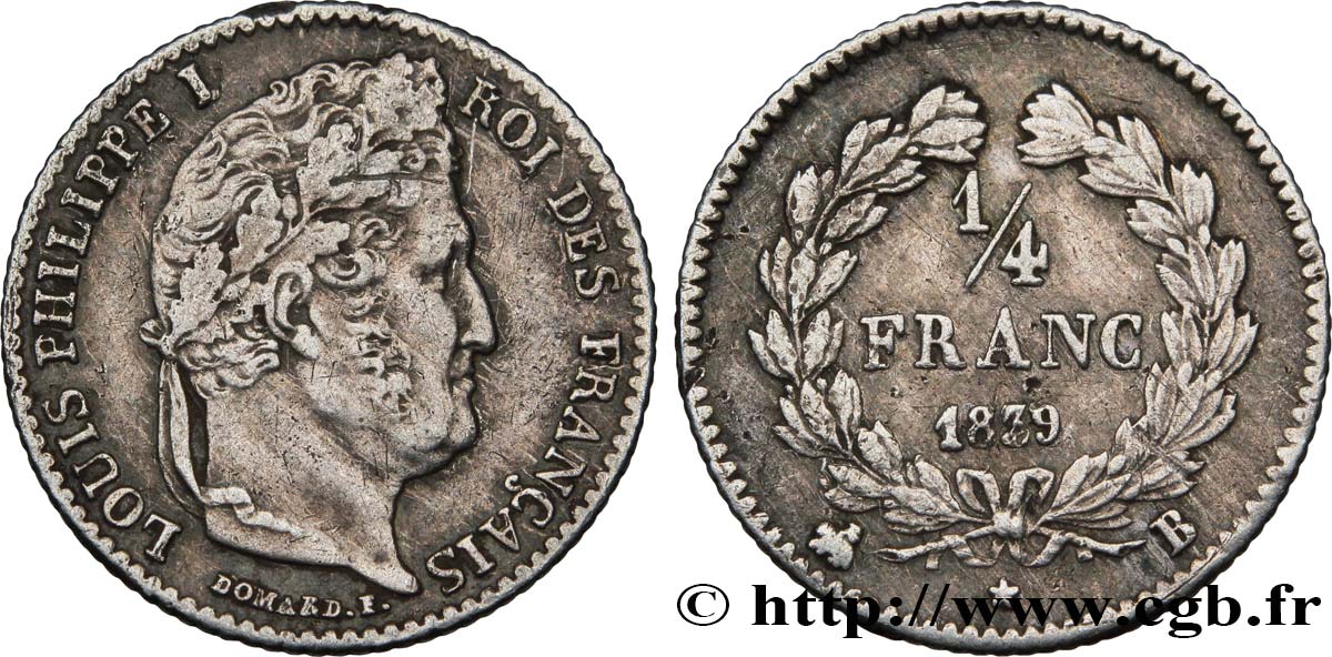 1/4 franc Louis-Philippe 1839 Rouen F.166/75 XF45 