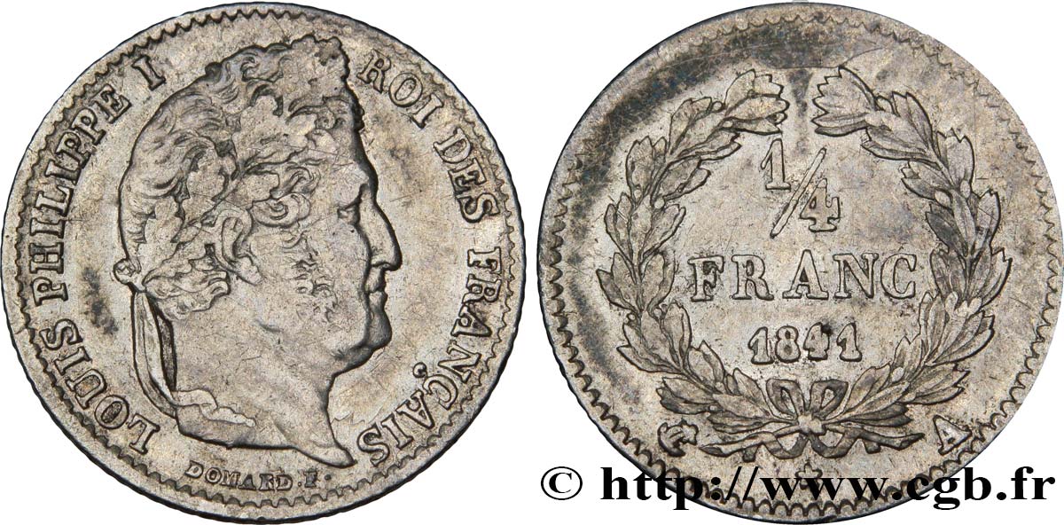1/4 franc Louis-Philippe 1841 Paris F.166/85 VF35 