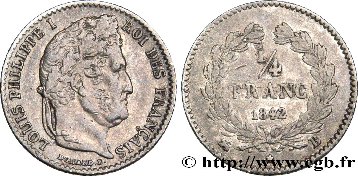 1/4 franc Louis-Philippe 1842 Rouen F.166/90 AU50 