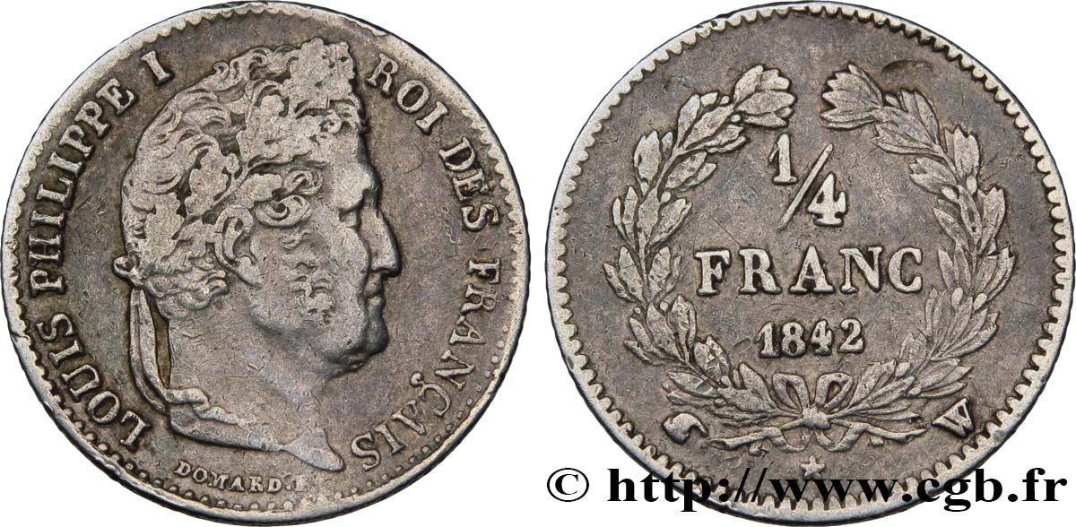 1/4 franc Louis-Philippe 1842 Lille F.166/92 XF45 