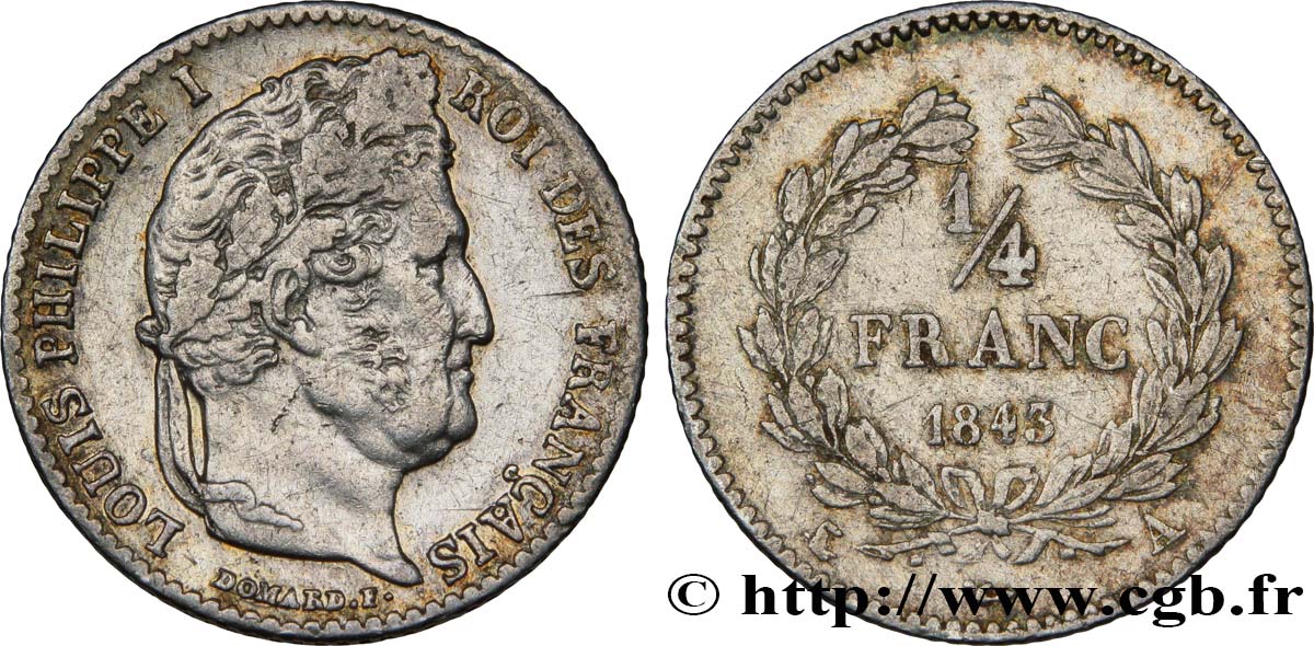 1/4 franc Louis-Philippe 1843 Paris F.166/93 SS45 