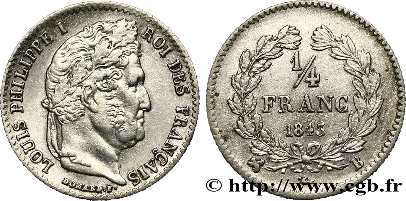 1/4 franc Louis-Philippe 1843 Rouen F.166/94 SS50 