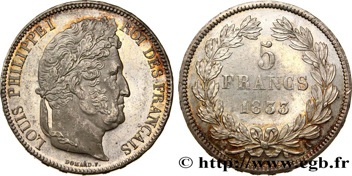 5 francs IIe type Domard 1833 Paris F.324/14 AU58 