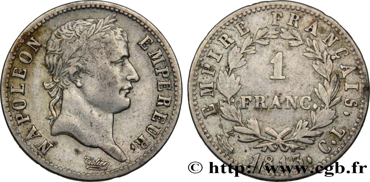 1 franc Napoléon Ier tête laurée, Empire français 1813 Gênes F.205/60 TB30 