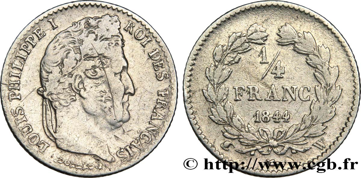 1/4 franc Louis-Philippe 1844 Lille F.166/101 MB25 