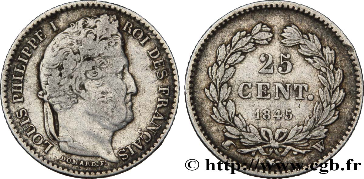 25 centimes Louis-Philippe 1845 Lille F.167/4 MB35 