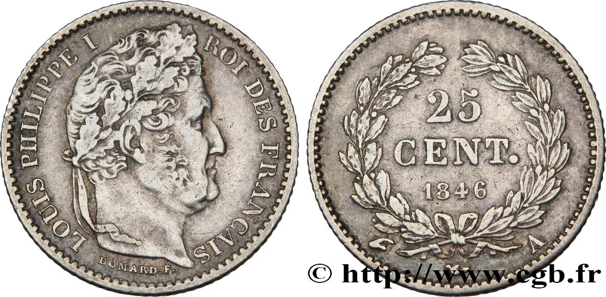 25 centimes Louis-Philippe 1846 Paris F.167/5 AU52 