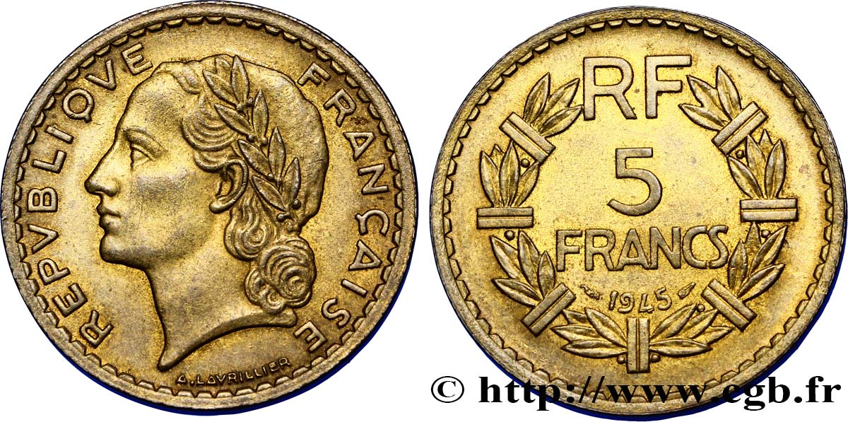 5 francs Lavrillier, bronze-aluminium 1945  F.337/5 TTB53 