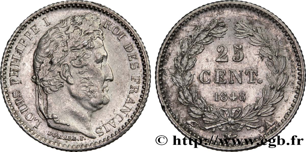 25 centimes Louis-Philippe 1848 Paris F.167/12 SPL58 