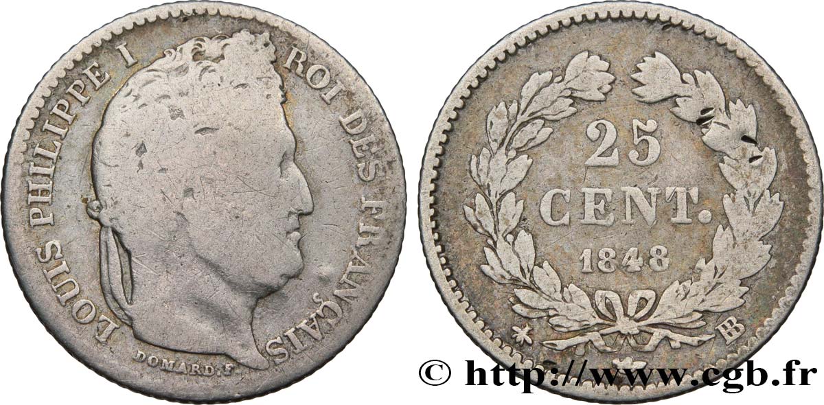 25 centimes Louis-Philippe 1848 Strasbourg F.167/13 F12 