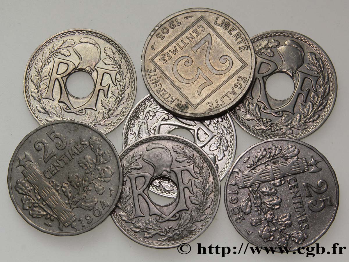 Lot de 7 pièces de 25 centimes - - F.168/- TB/TTB+ 