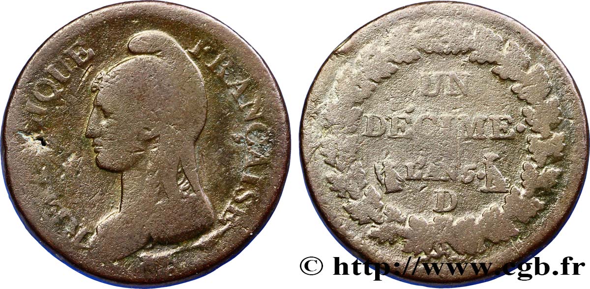 Un décime Dupré, grand module 1797 Lyon F.129/12 RC10 