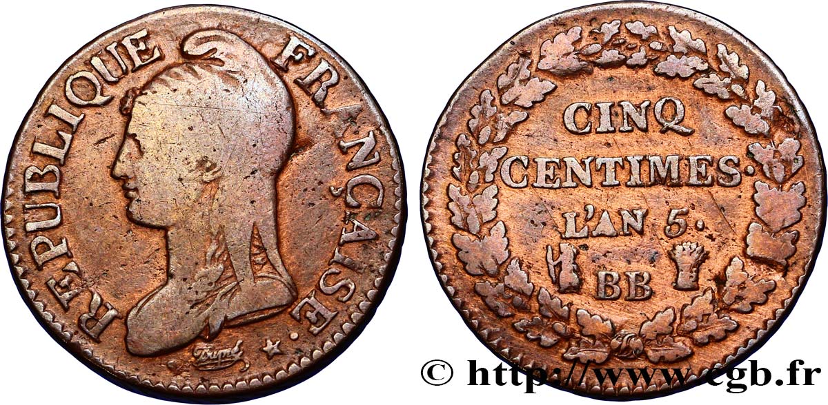 Cinq centimes Dupré, grand module 1797 Strasbourg F.115/20 TB25 