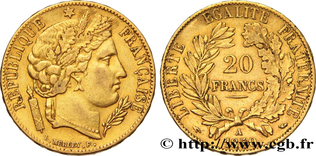 20 francs or Cérès 1850 Paris F.529/2 TTB48 