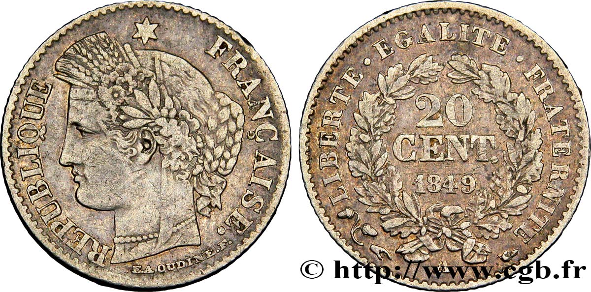 20 centimes Cérès, IIe République 1849 Paris F.146/1 BB45 