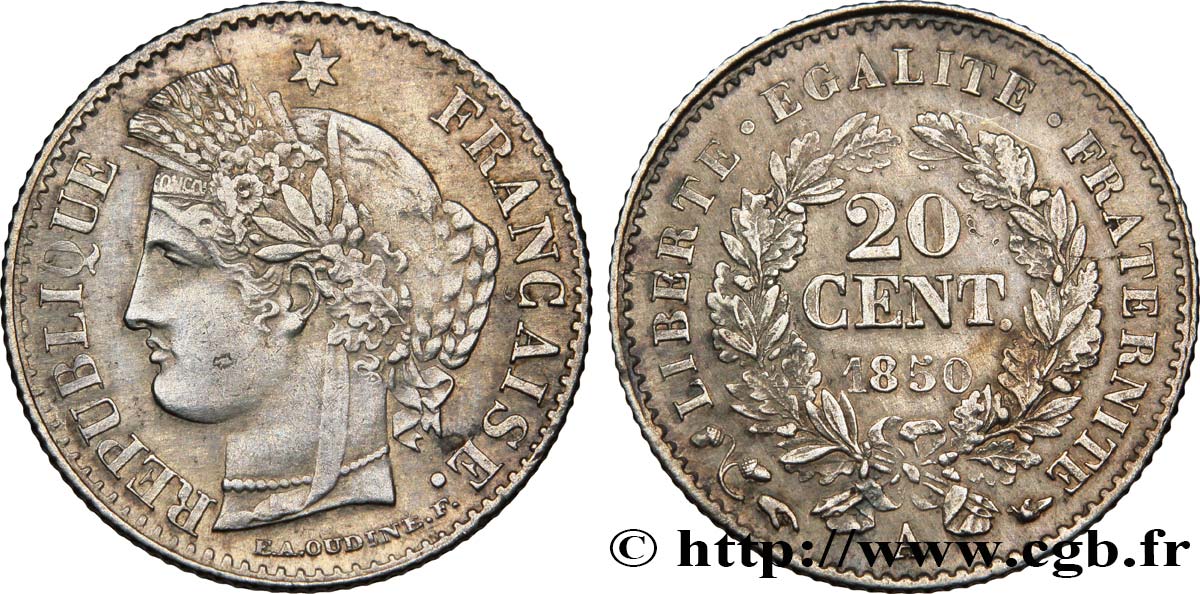 20 centimes Cérès, IIe République 1850 Paris F.146/2 AU 