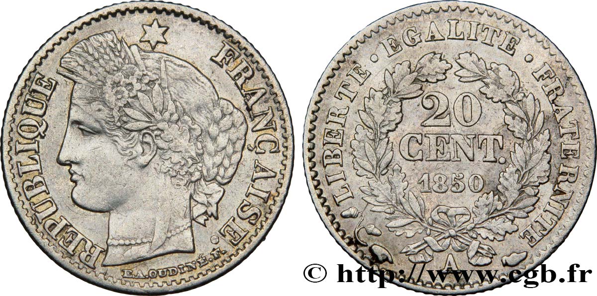 20 centimes Cérès, IIe République 1850 Paris F.146/3 BB45 